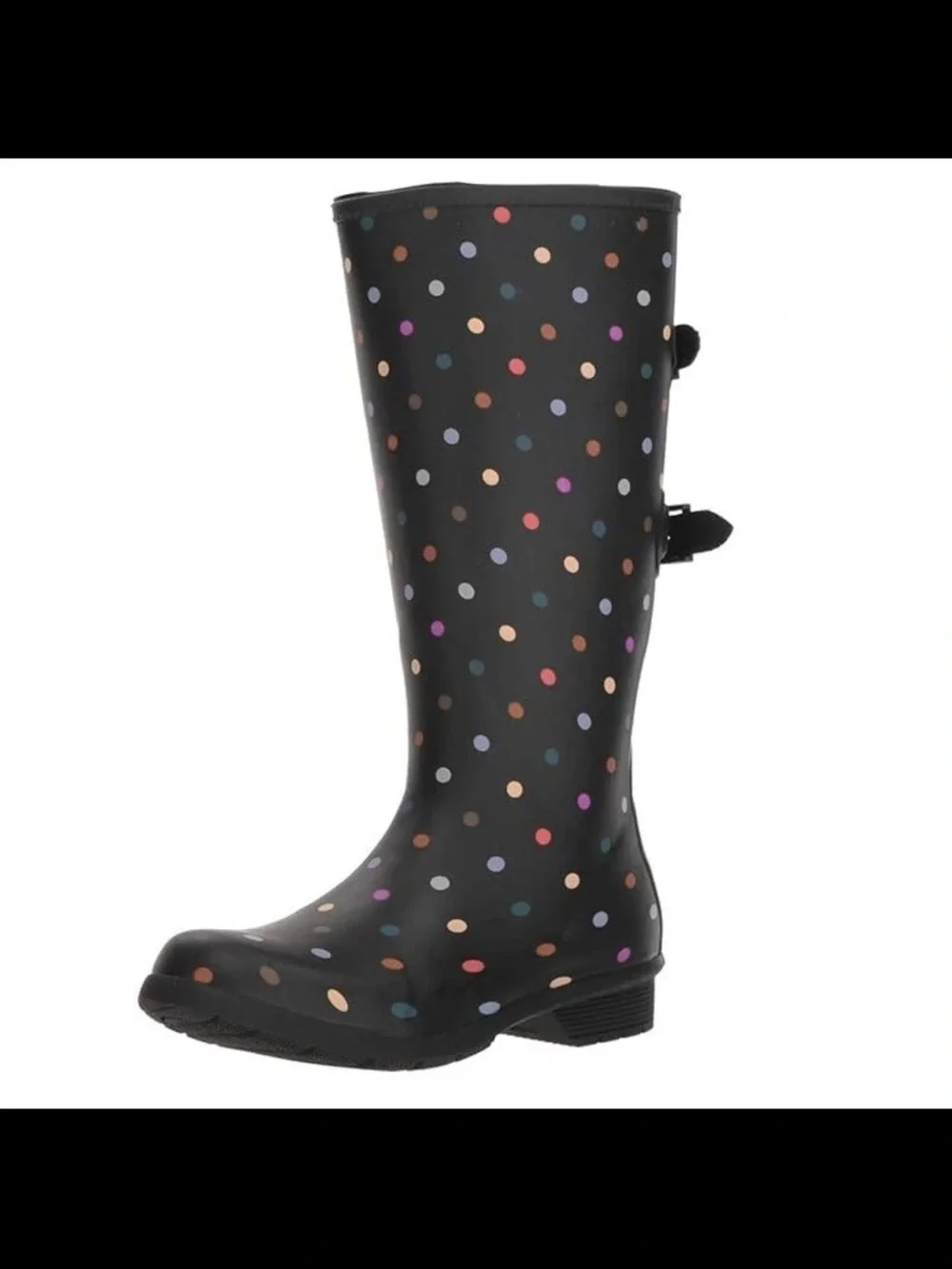chooka Black Rain Boots with Multicolor Polka Dots